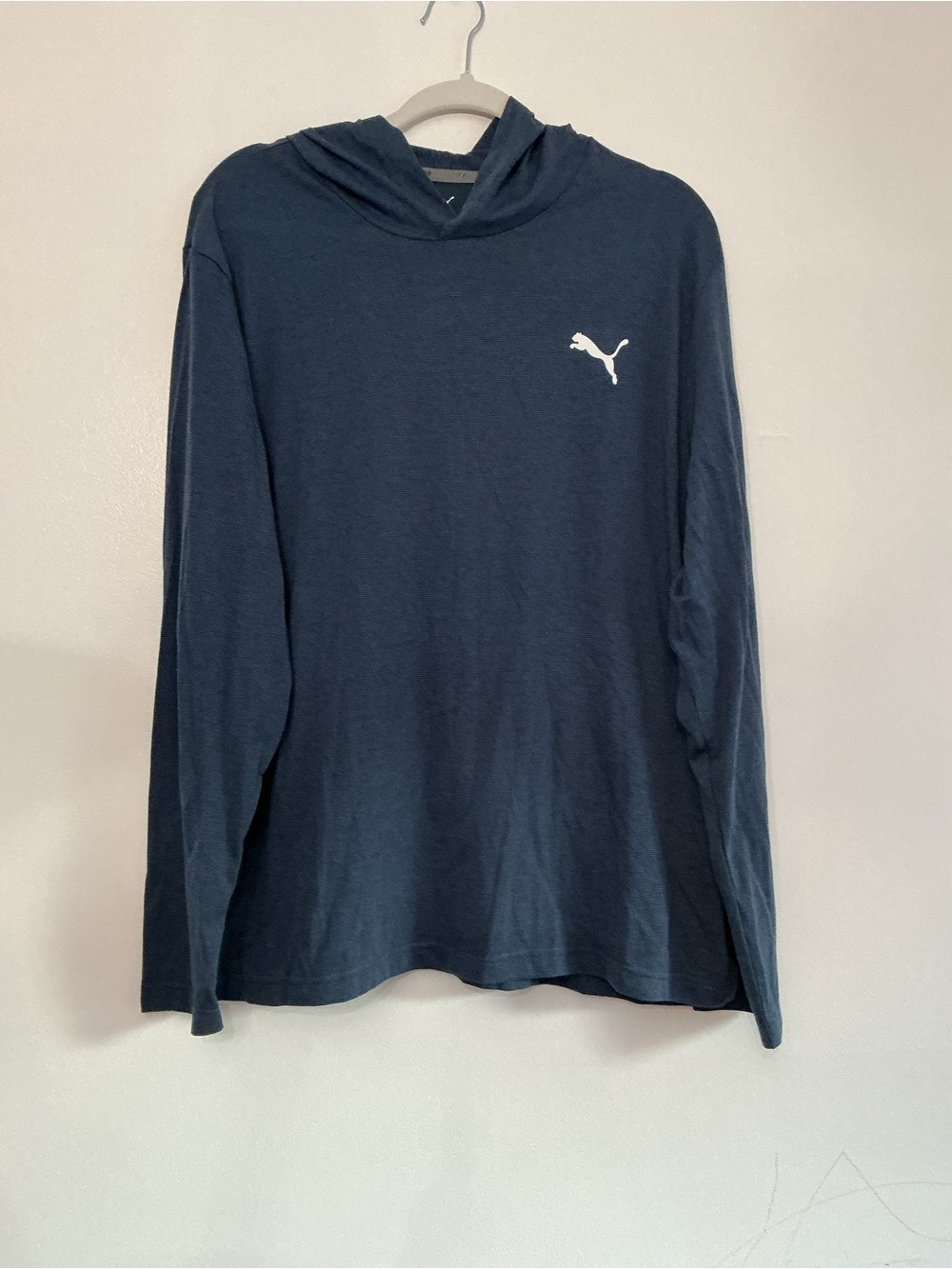 Puma Heathered Gray-Blue Hooded Long Sleeve with White Logo